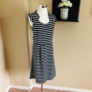 THML Stripe Charcoal White Ruffle Sweater Dress